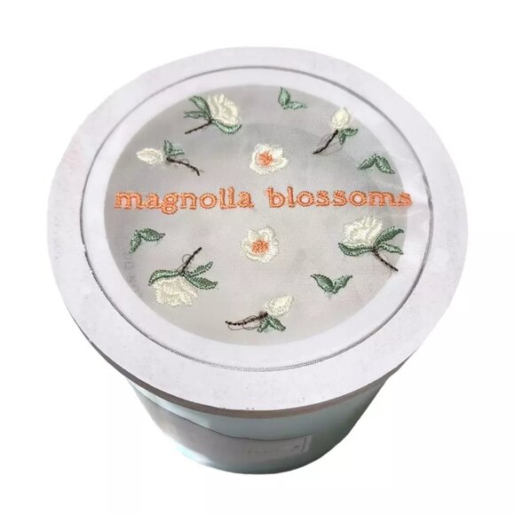 NEW DW HOME Magnolia Blossoms Embroidered Hand Poured Scented Two Wick Candle - Picture 1 of 4